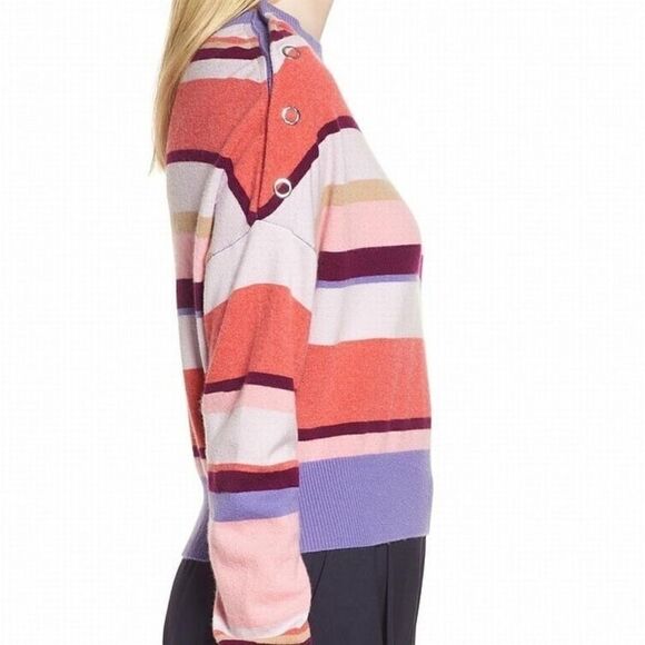 Lewit Cashmere Striped Cropped Sweater Pink Purple - Picture 3 of 11